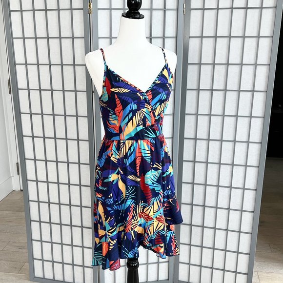 Amazon | Ruffle Wrap V Neck Floral A-Line Midi Sundress | Small | Blue Floral - Picture 10 of 12